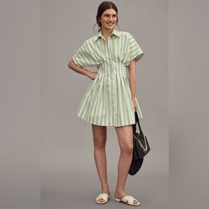 Anthropologie x Exquise Button-Front Pleated Mini Shirt Dress Small NEW